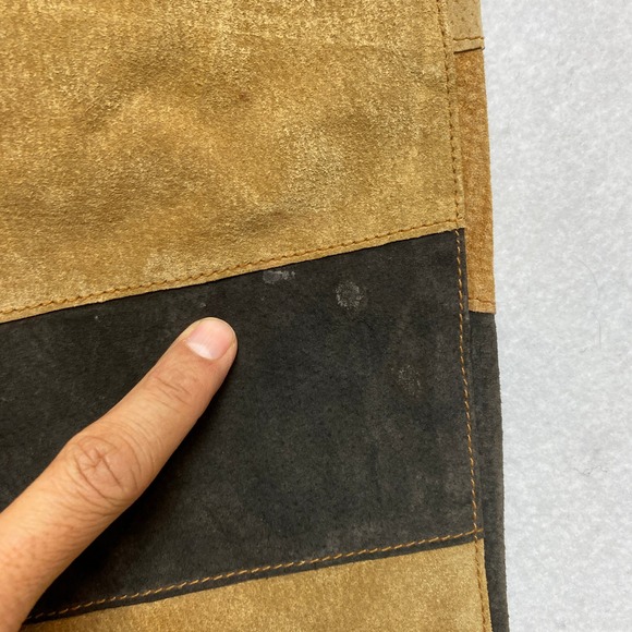 MISDEMEANOR Leather Flare Pants Womens Size 11 12 Tan Brown Patchwork Suede - Picture 4 of 8